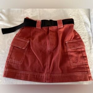 PACSUN Burnt Coral Orange Cotton Mini Skirt Flap Pockets & Belt 26